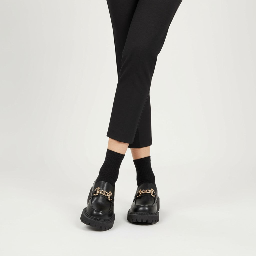 Signature Matte Wedge Loafers with Gold Chain