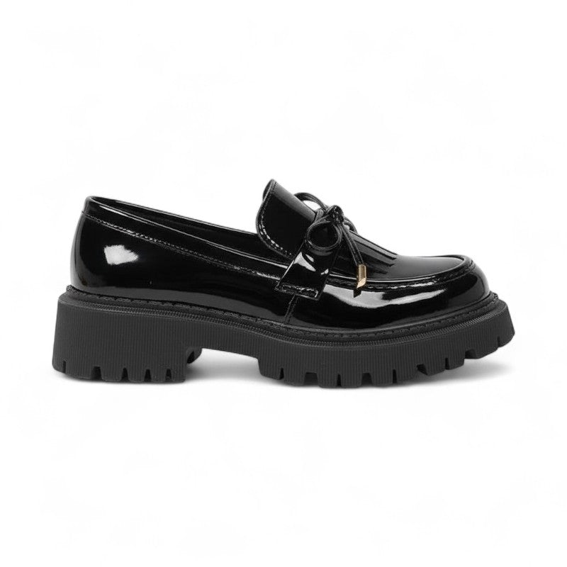 Sleek Black Patent Loafers with Knot Detail