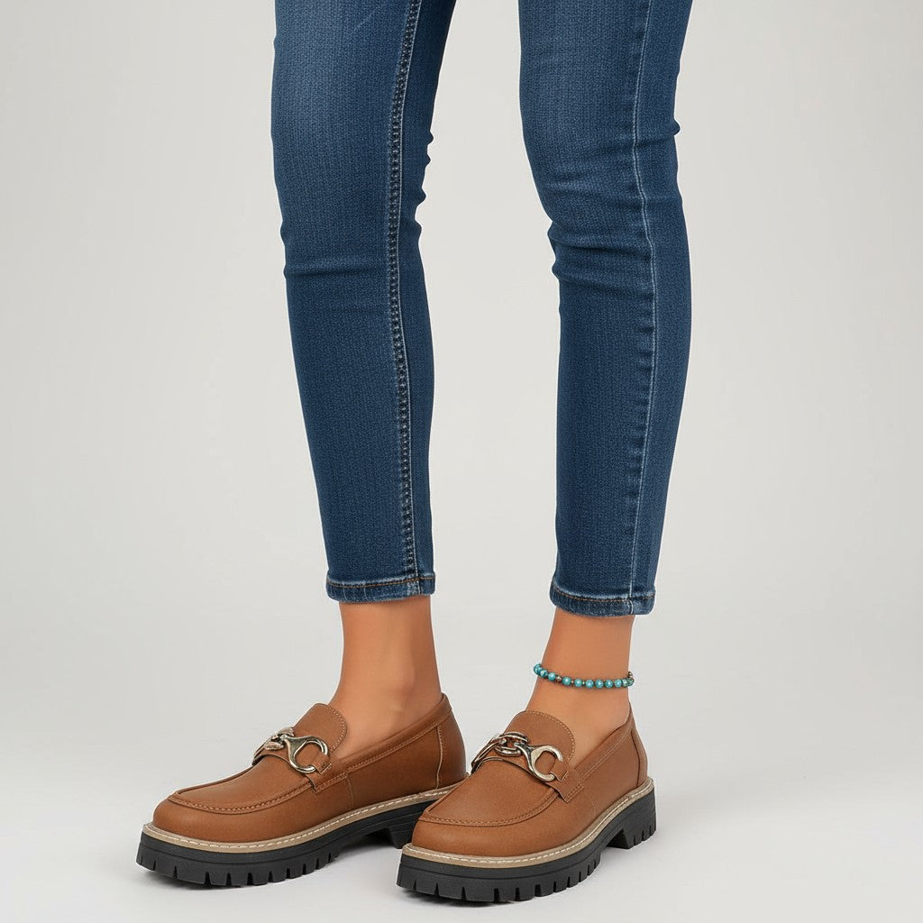Modern Ondine Wedge Loafers with Gold Metallic Detail