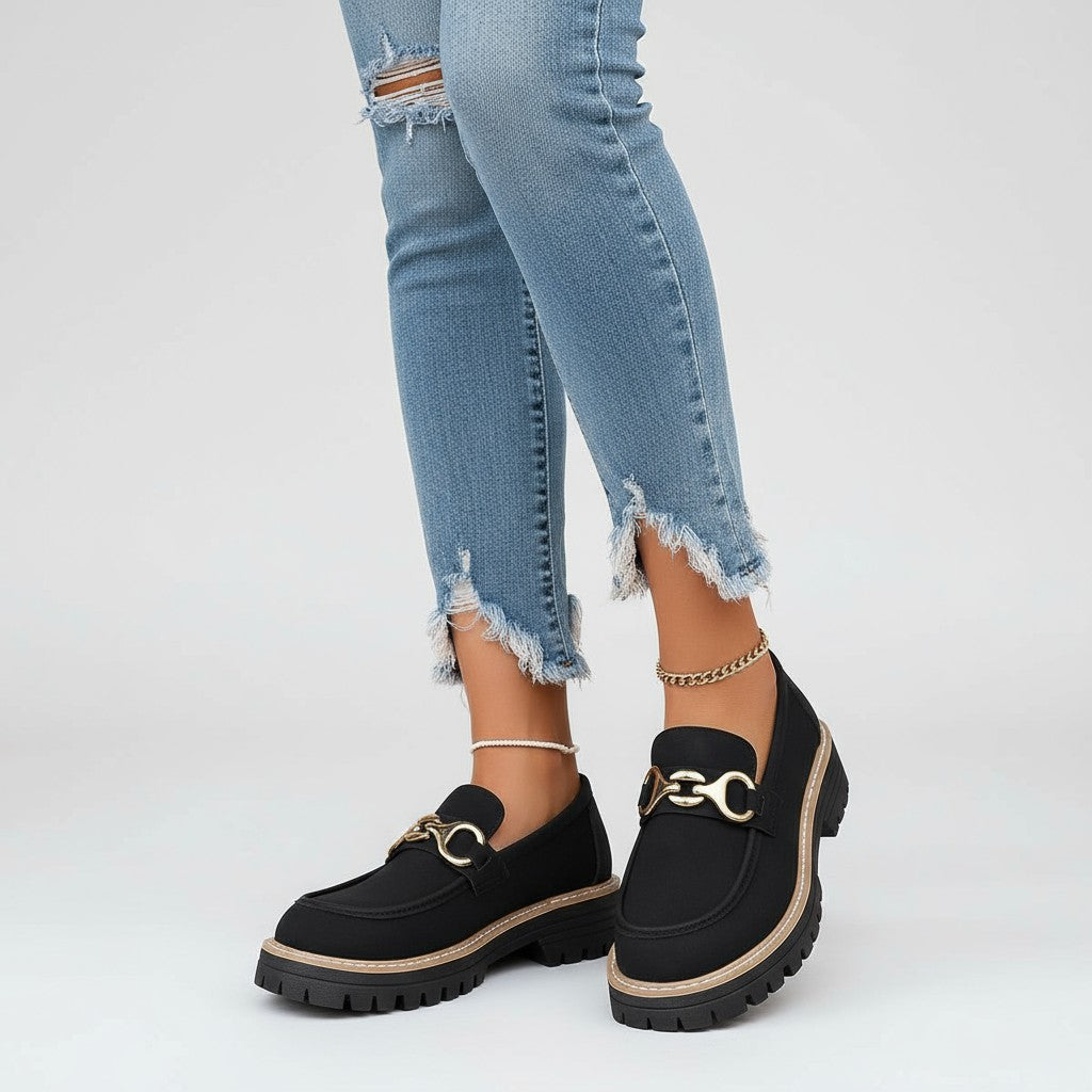 Modern Ondine Wedge Loafers with Gold Metallic Detail