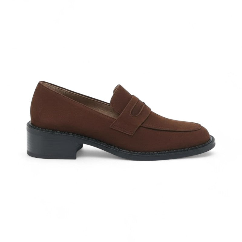 Polished Brown Suede Loafers with Heel