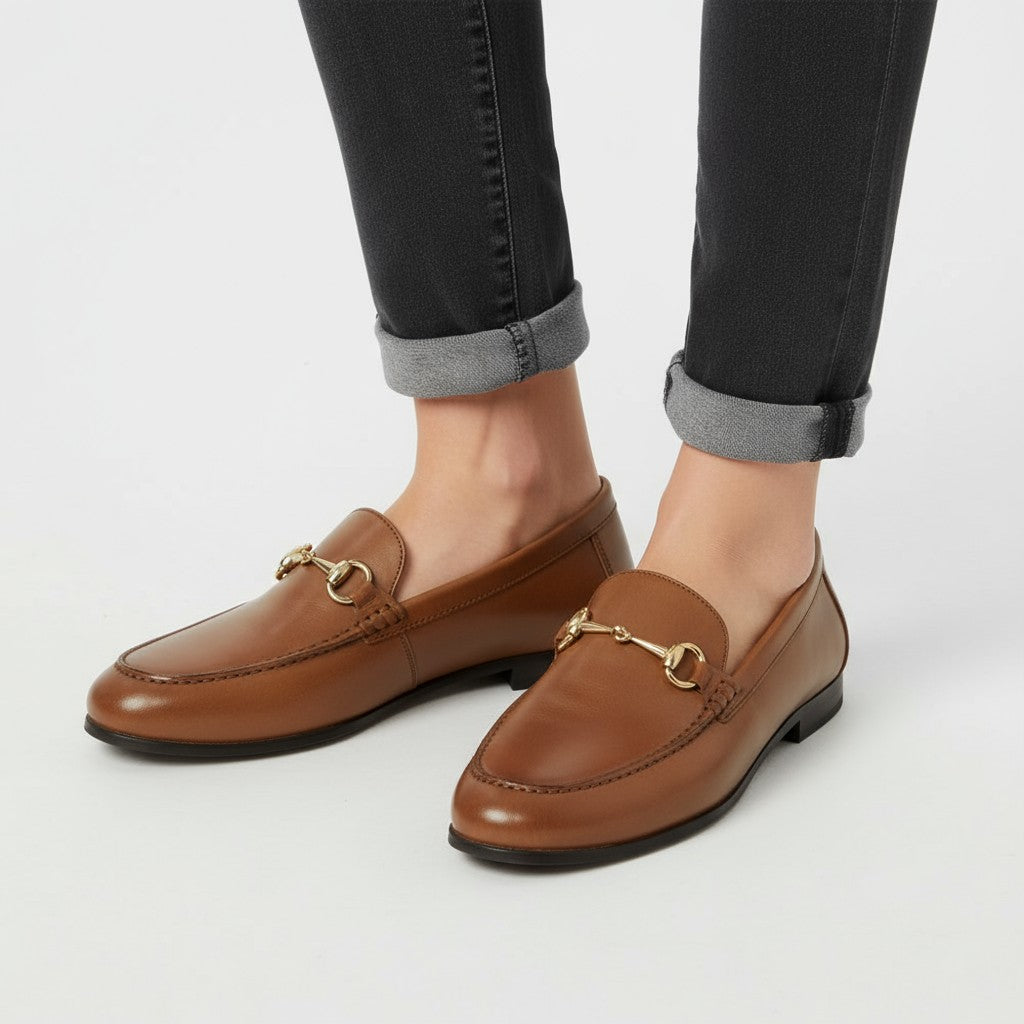 Refined Havana Leather Loafers with Metal Hardware