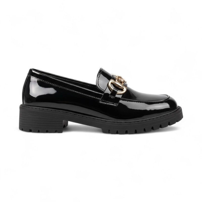 Statement Iolanthe Patent Leather Loafers with Gold Chain