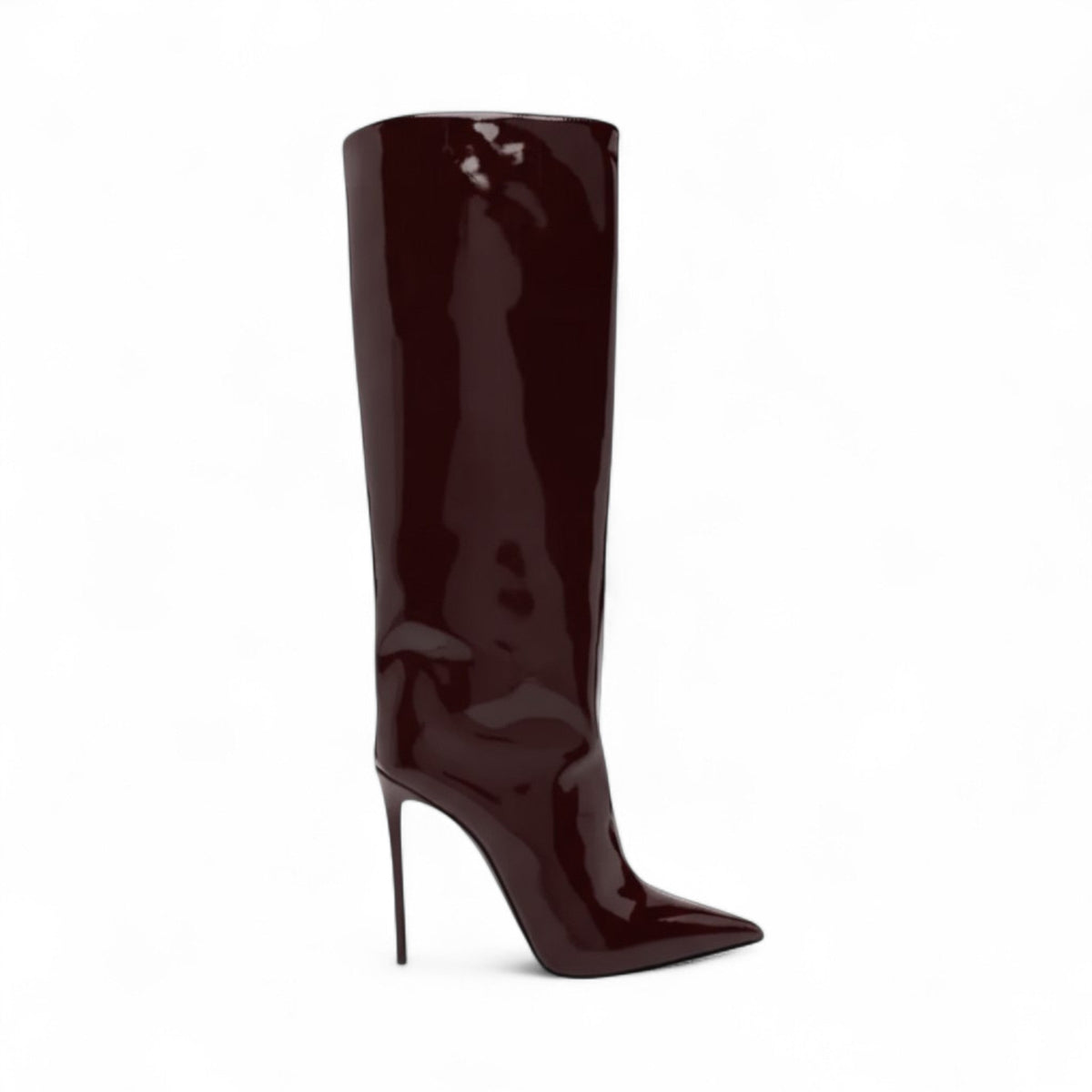 Statement Burgundy Patent Boots with Stiletto Heel