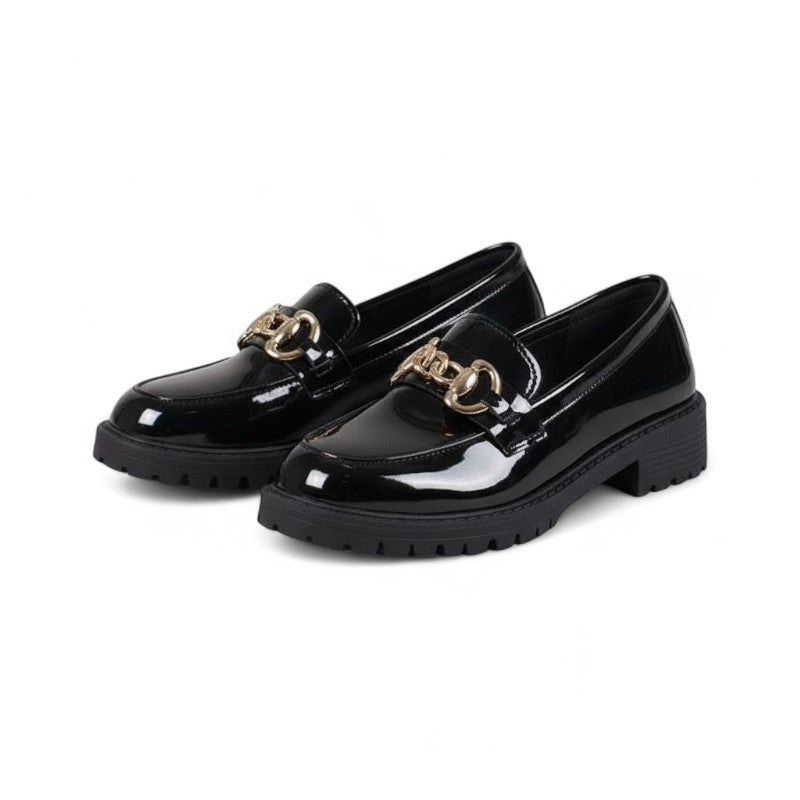 Statement Iolanthe Patent Leather Loafers with Gold Chain