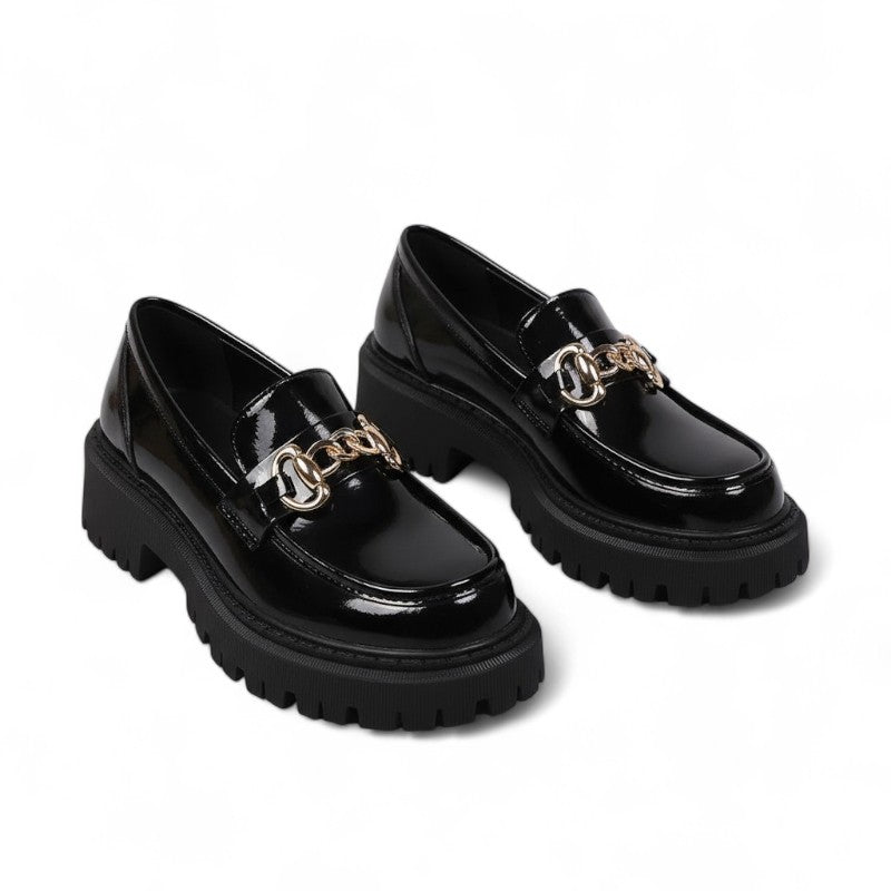 Statement Zorina Patent Loafers with Chain and Chunky Sole