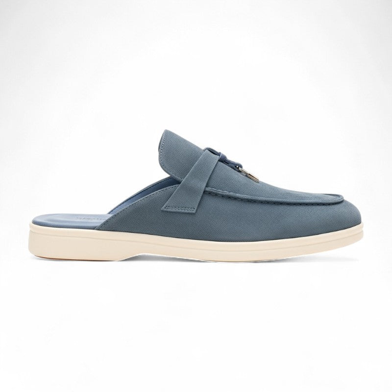 Refined Suede Mule Loafers with Metallic Detail