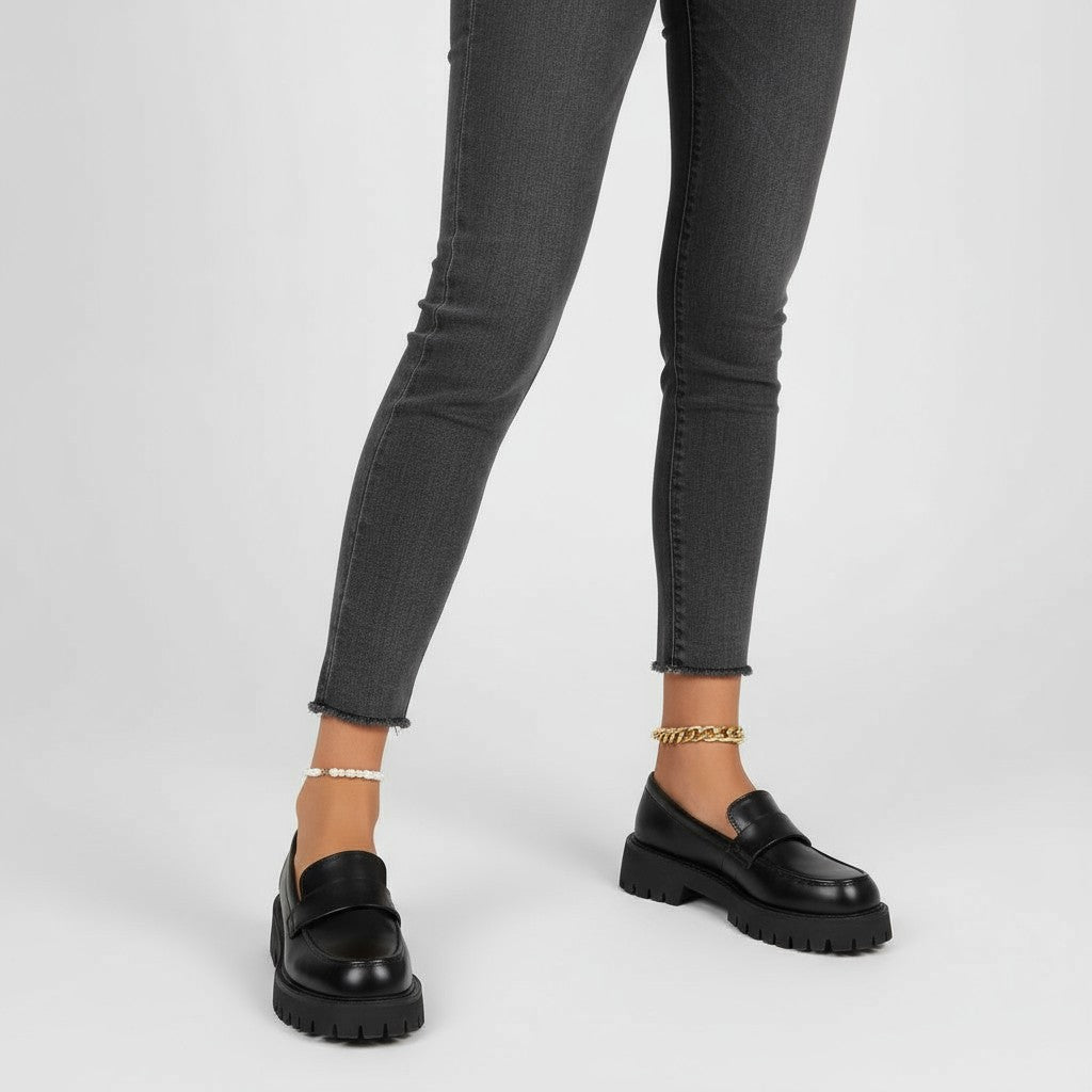 Understated Matte Black Wedge Loafers