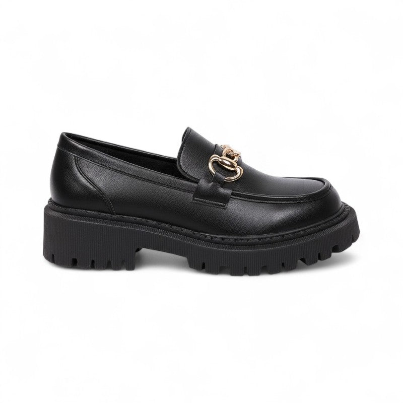 Signature Matte Wedge Loafers with Gold Chain
