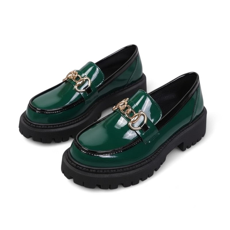 Statement Zorina Patent Loafers with Chain and Chunky Sole