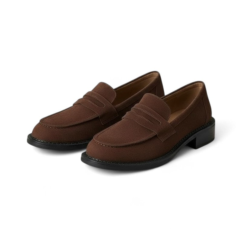 Polished Brown Suede Loafers with Heel