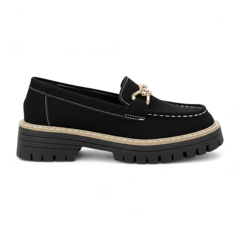 Signature Chunky Loafers with Gold Chain and Contrast Stitching