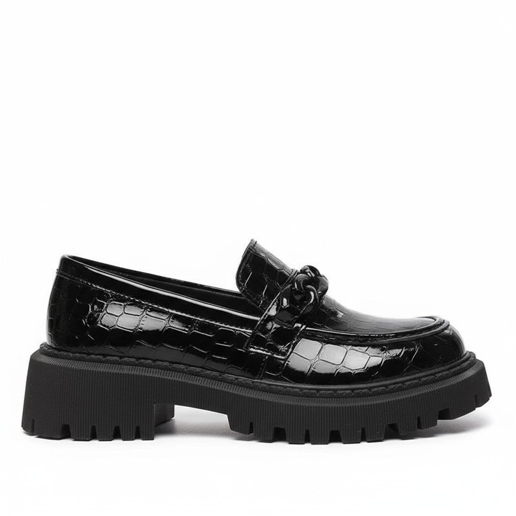 Sleek Patent Croc-Embossed Loafers