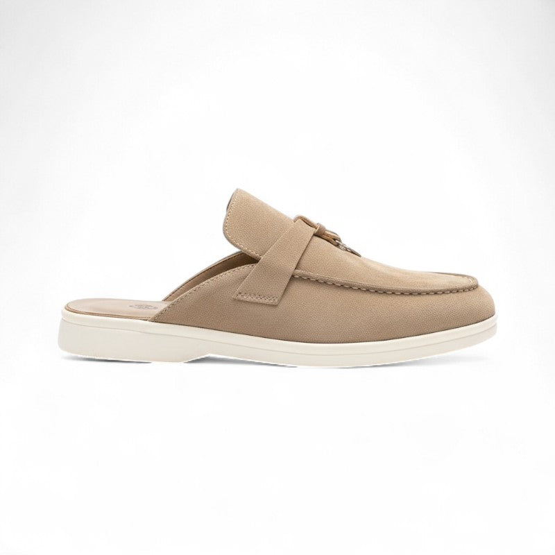 Refined Suede Mule Loafers with Metallic Detail