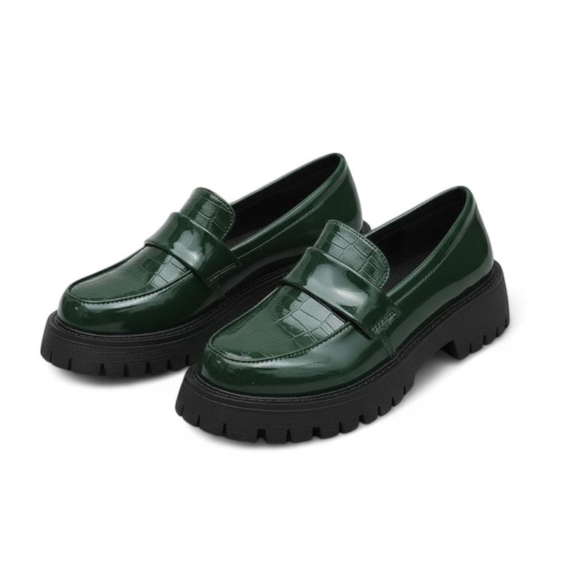 Sleek Patent Loafers with Croc-Embossed Finish