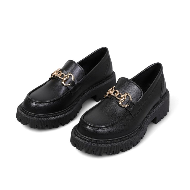 Signature Matte Wedge Loafers with Gold Chain