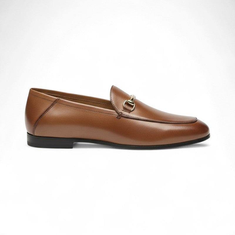 Refined Havana Leather Loafers with Metal Hardware