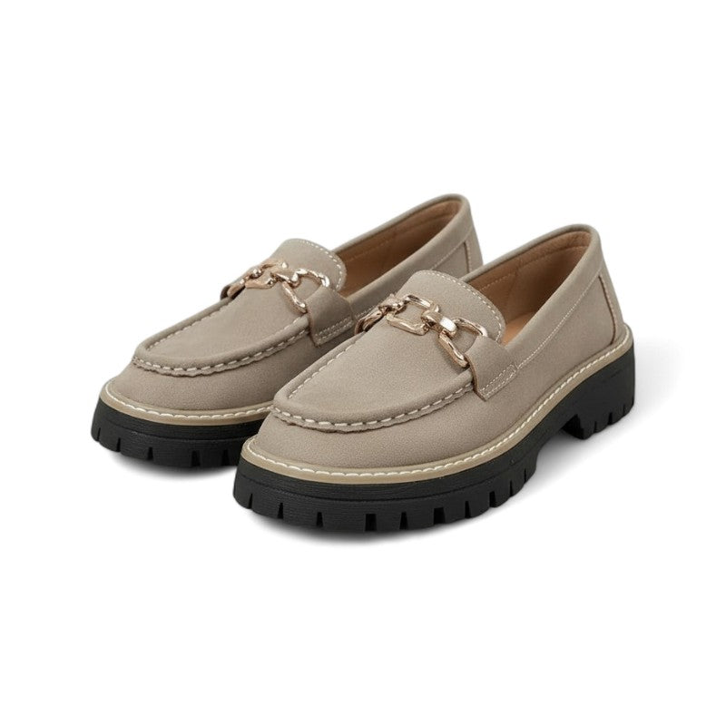 Signature Chunky Loafers with Gold Chain and Contrast Stitching