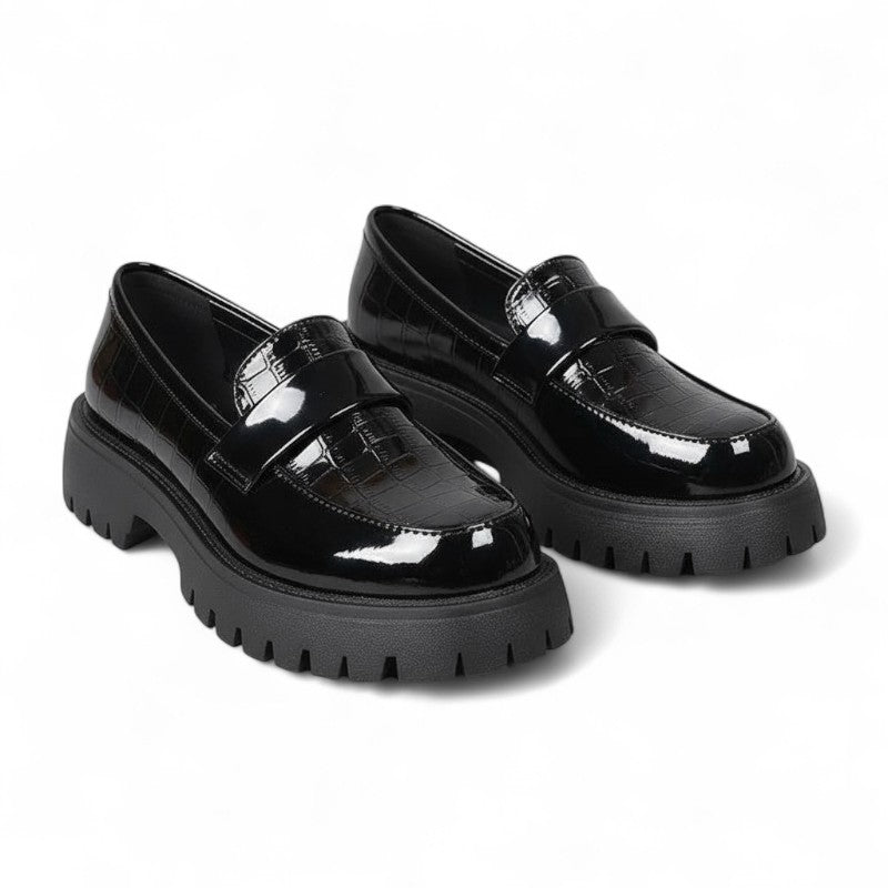 Sleek Patent Loafers with Croc-Embossed Finish
