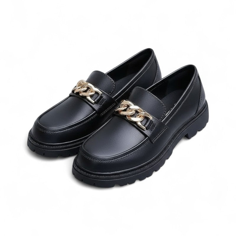 Statement Chunky Sole Loafers with Gold Chain