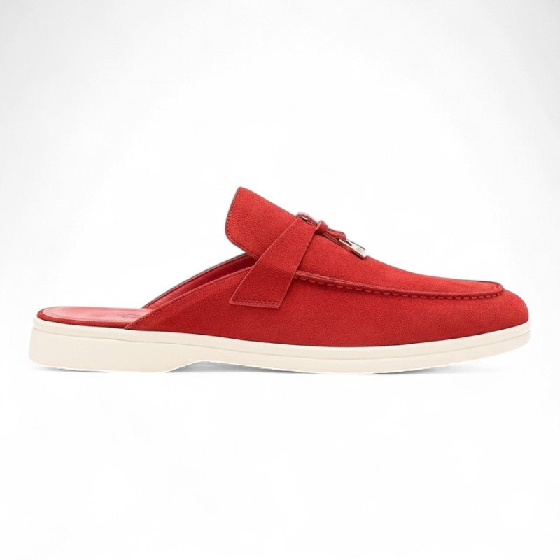 Refined Suede Mule Loafers with Metallic Detail