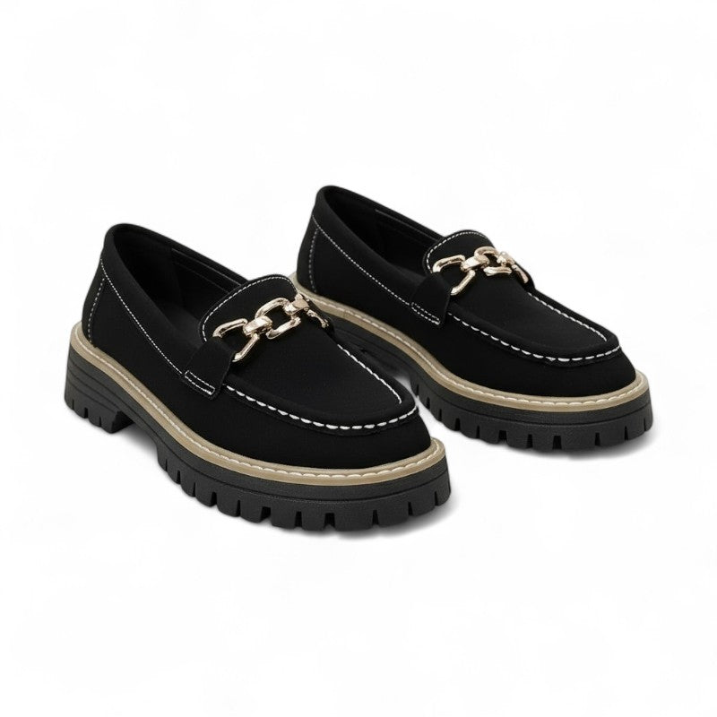 Signature Chunky Loafers with Gold Chain and Contrast Stitching