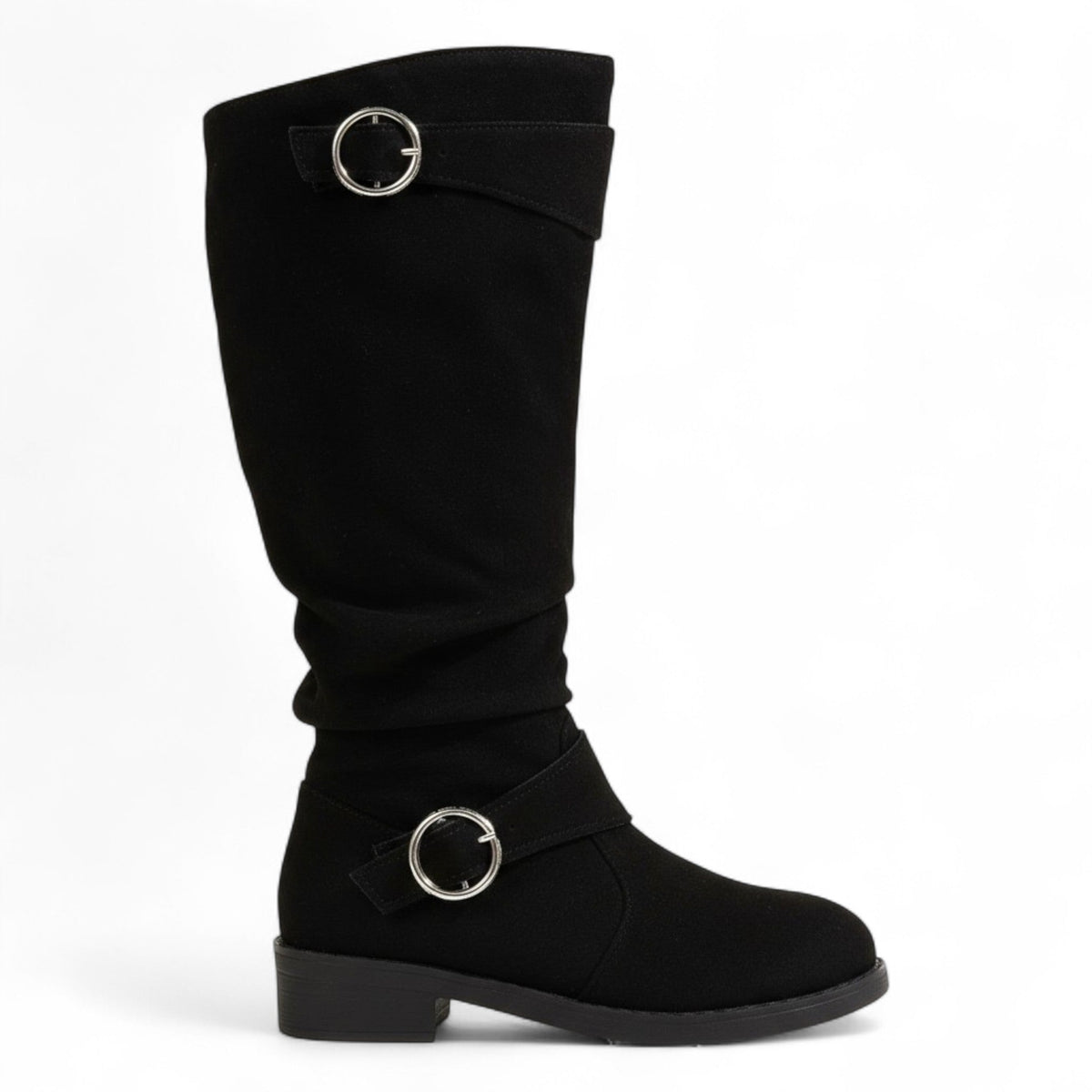 Refined Umeko Ruched Suede Boots with Buckle