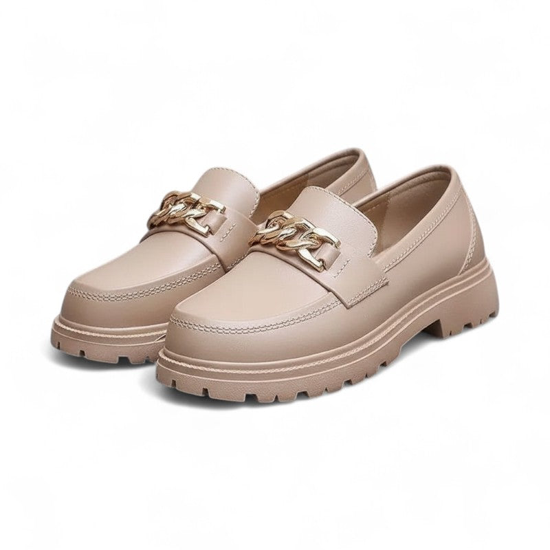 Statement Chunky Sole Loafers with Gold Chain