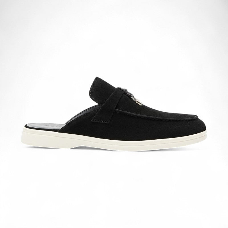 Refined Suede Mule Loafers with Metallic Detail