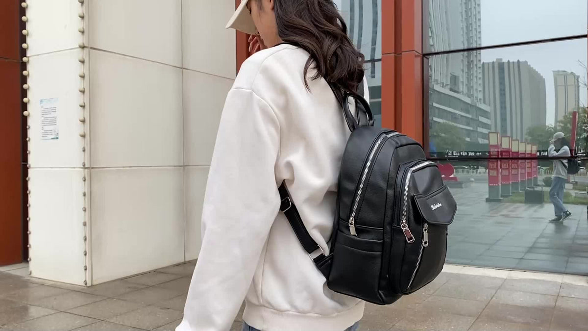 Leather Backpack with Round Detail