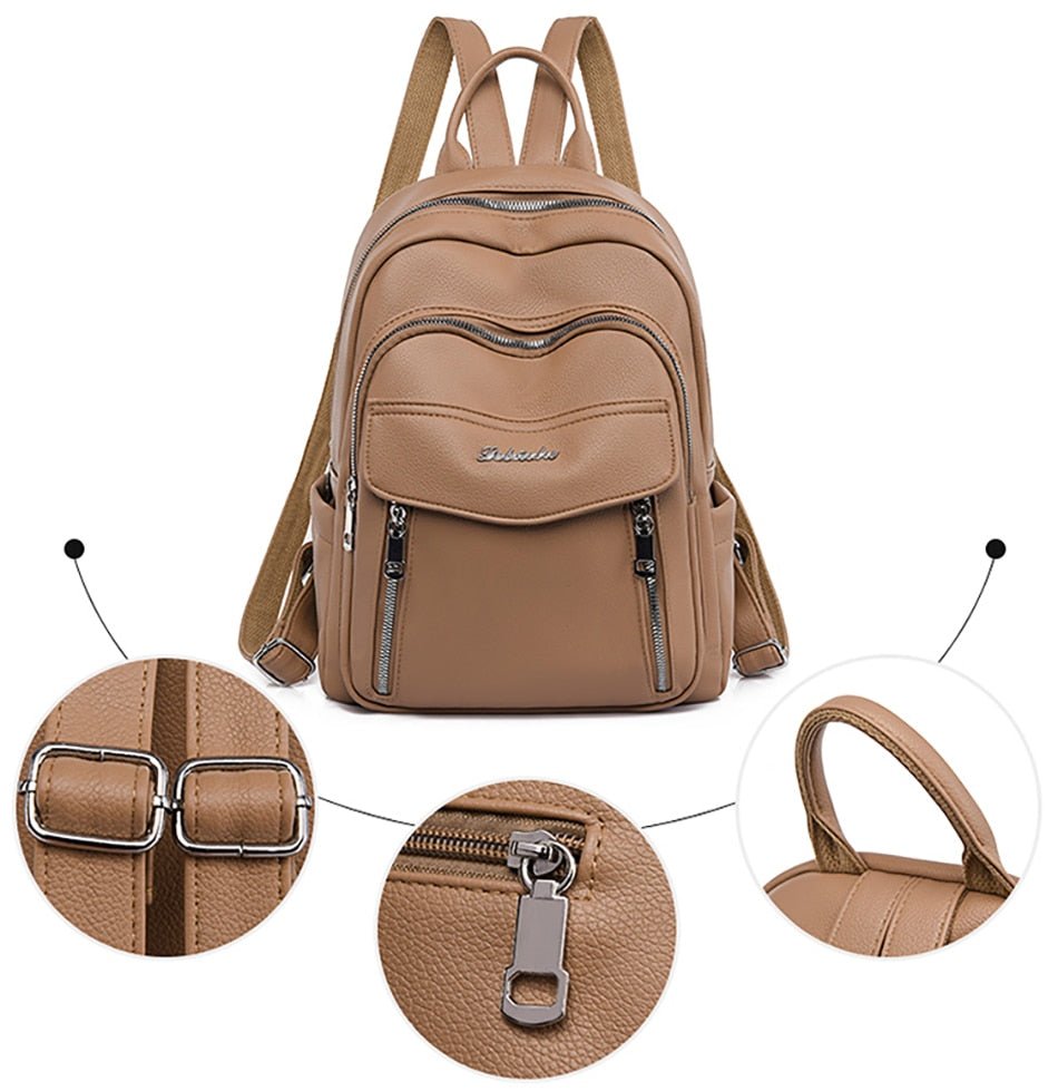 Leather Backpack with Round Detail