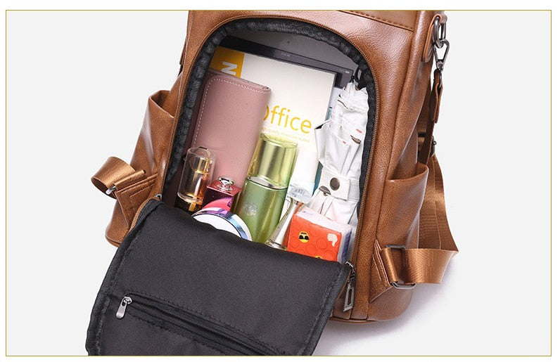 PU Leather Backpack with Essential Detail