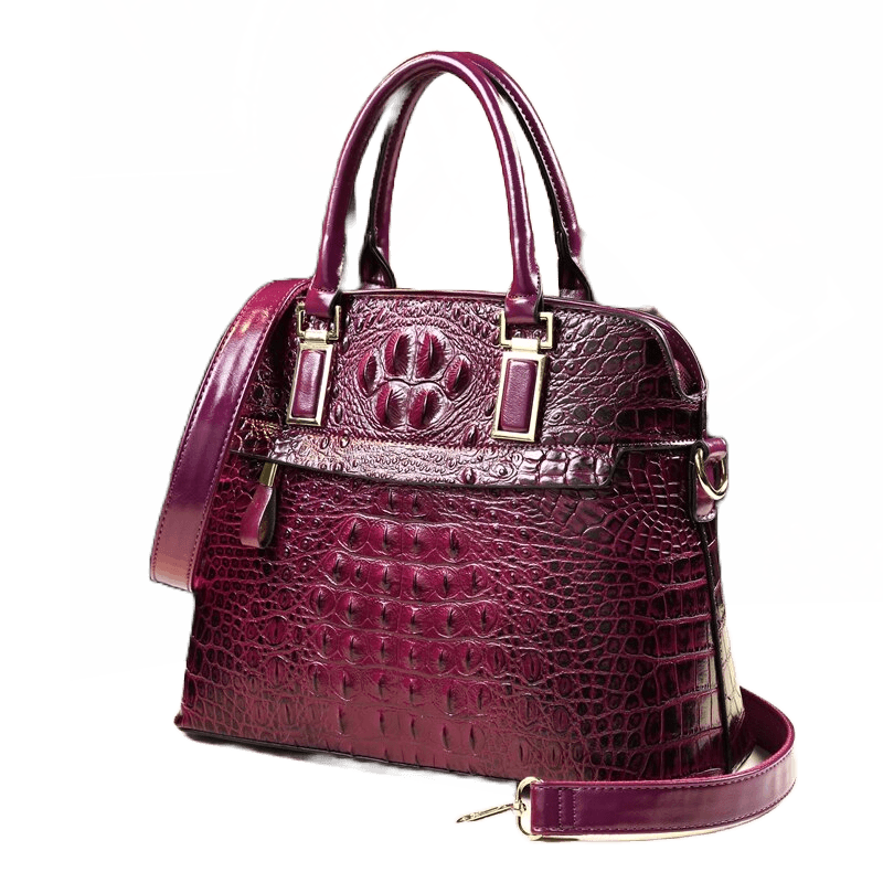 Genuine Leather Tote Bag with Croc-Effect Detail