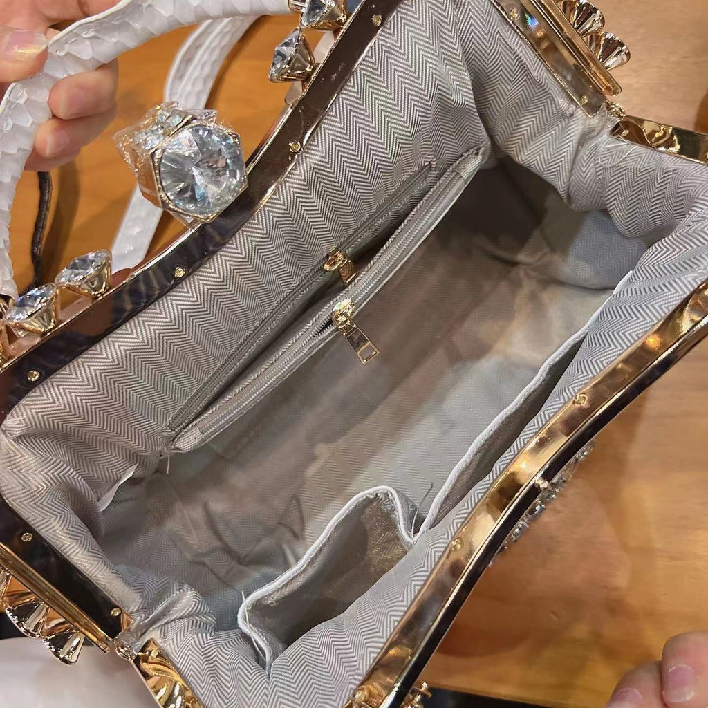 Diamond-Embellished Genuine Leather Messenger Bag