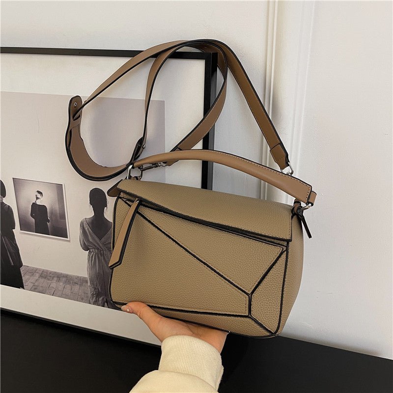 PU Leather Shoulder Bag with Geometric Detail