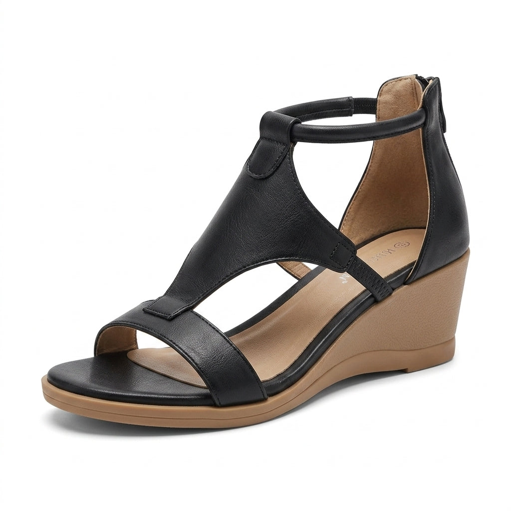 Effortless T-Strap Wedges with Back Zip