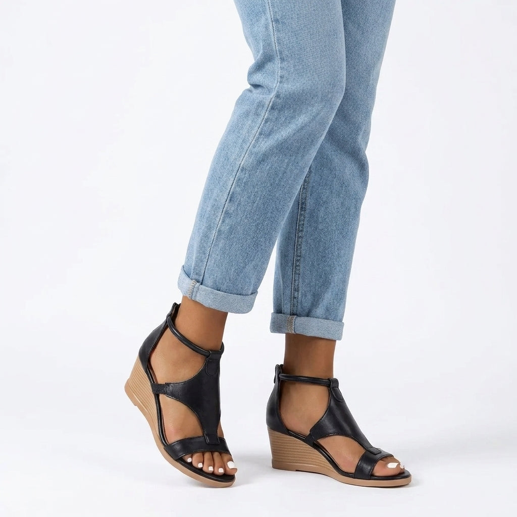 Effortless T-Strap Wedges with Back Zip