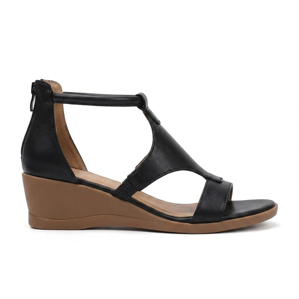 Effortless T-Strap Wedges with Back Zip