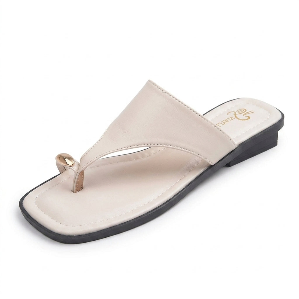 Polished Tessaly Square-Toe Leather Thong Sandals