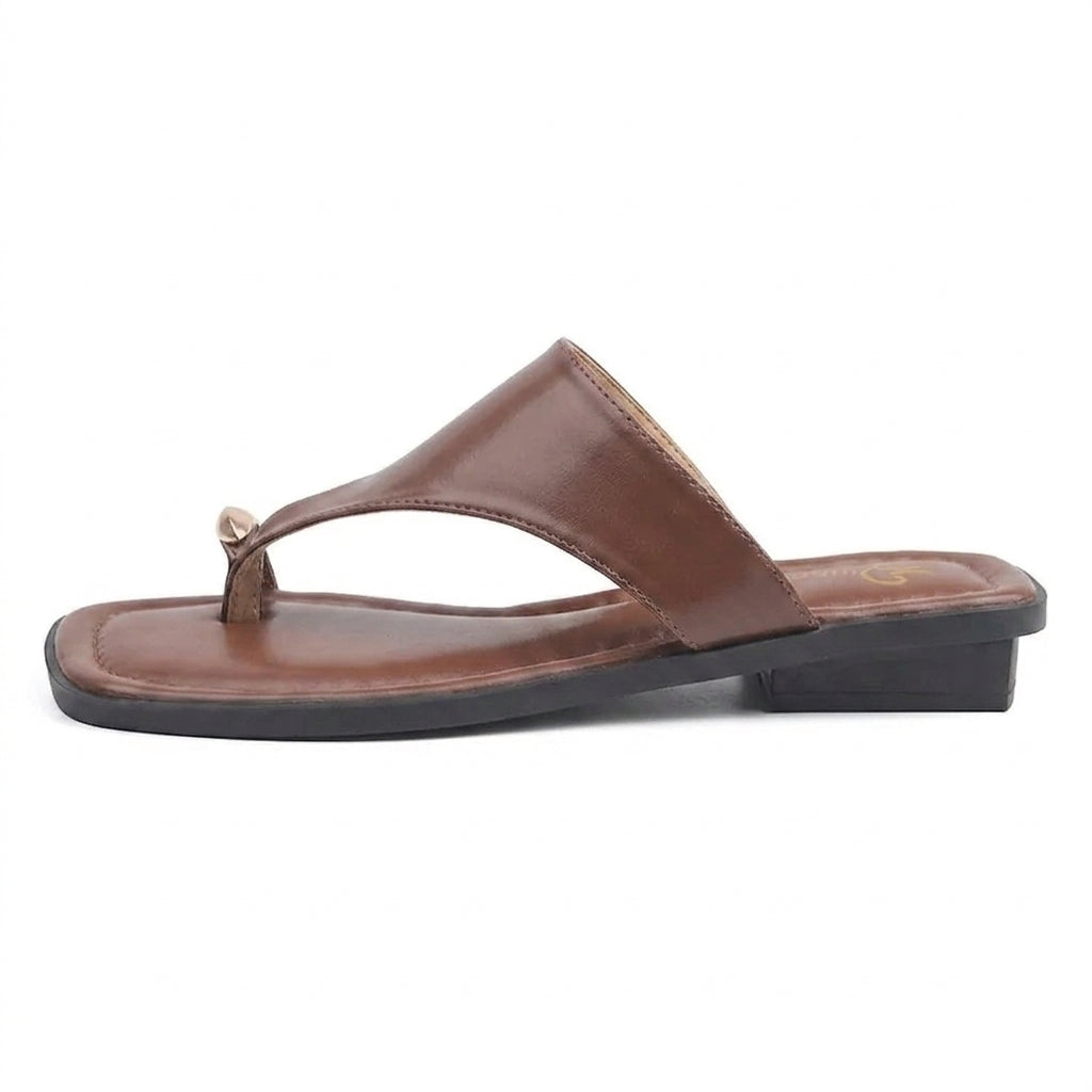 Polished Tessaly Square-Toe Leather Thong Sandals