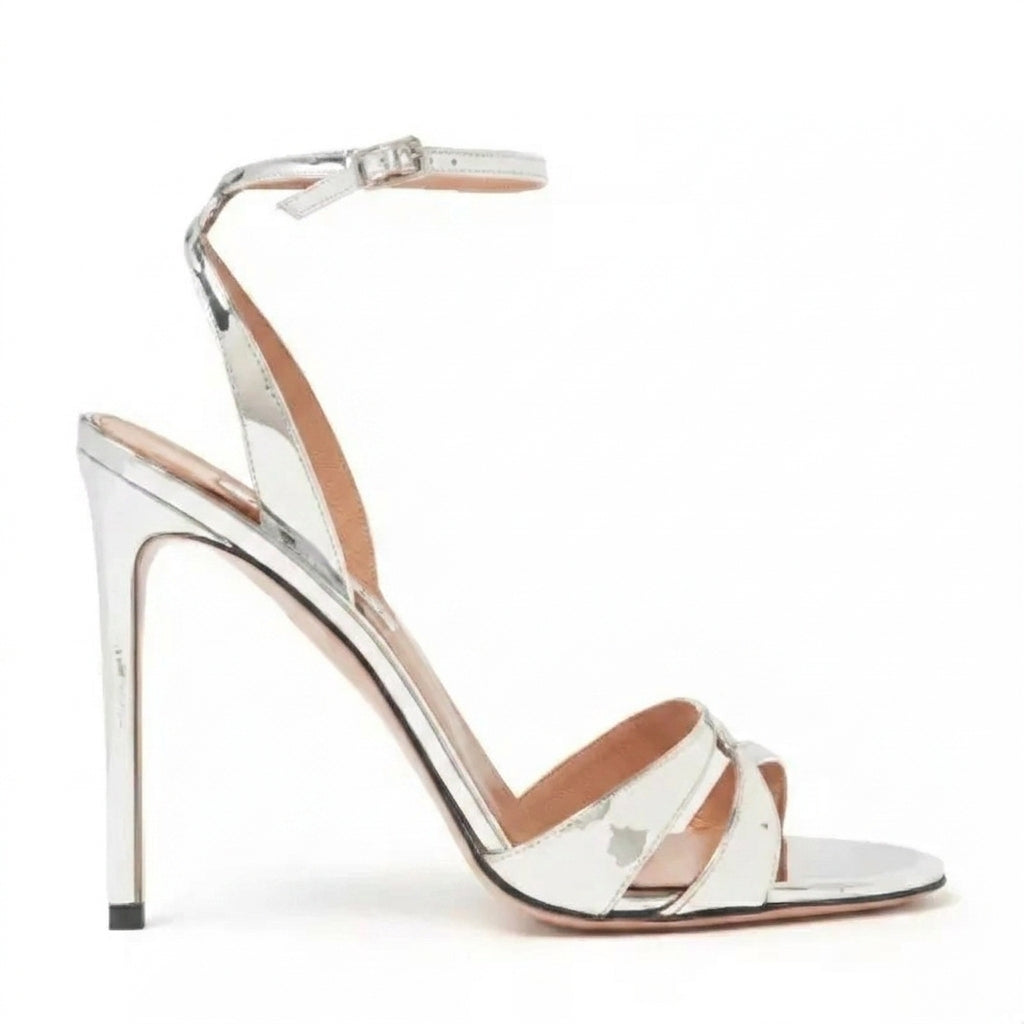 Signature Silver Stiletto Ankle-Strap Sandals