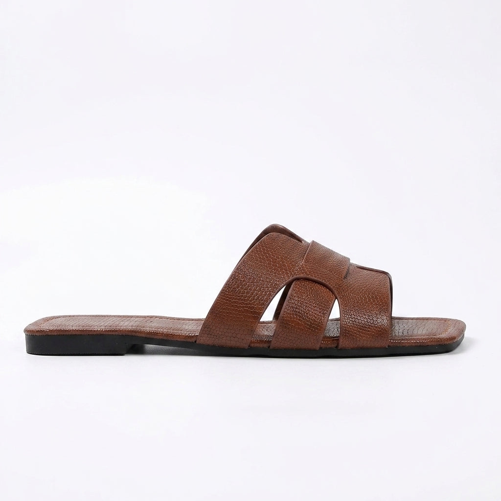 Effortless Structured-Strap Flat Mules