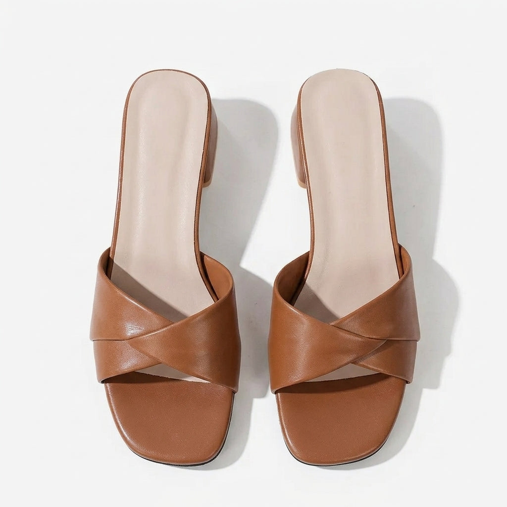 Sleek Fabienne Square-Heel Leather Mules
