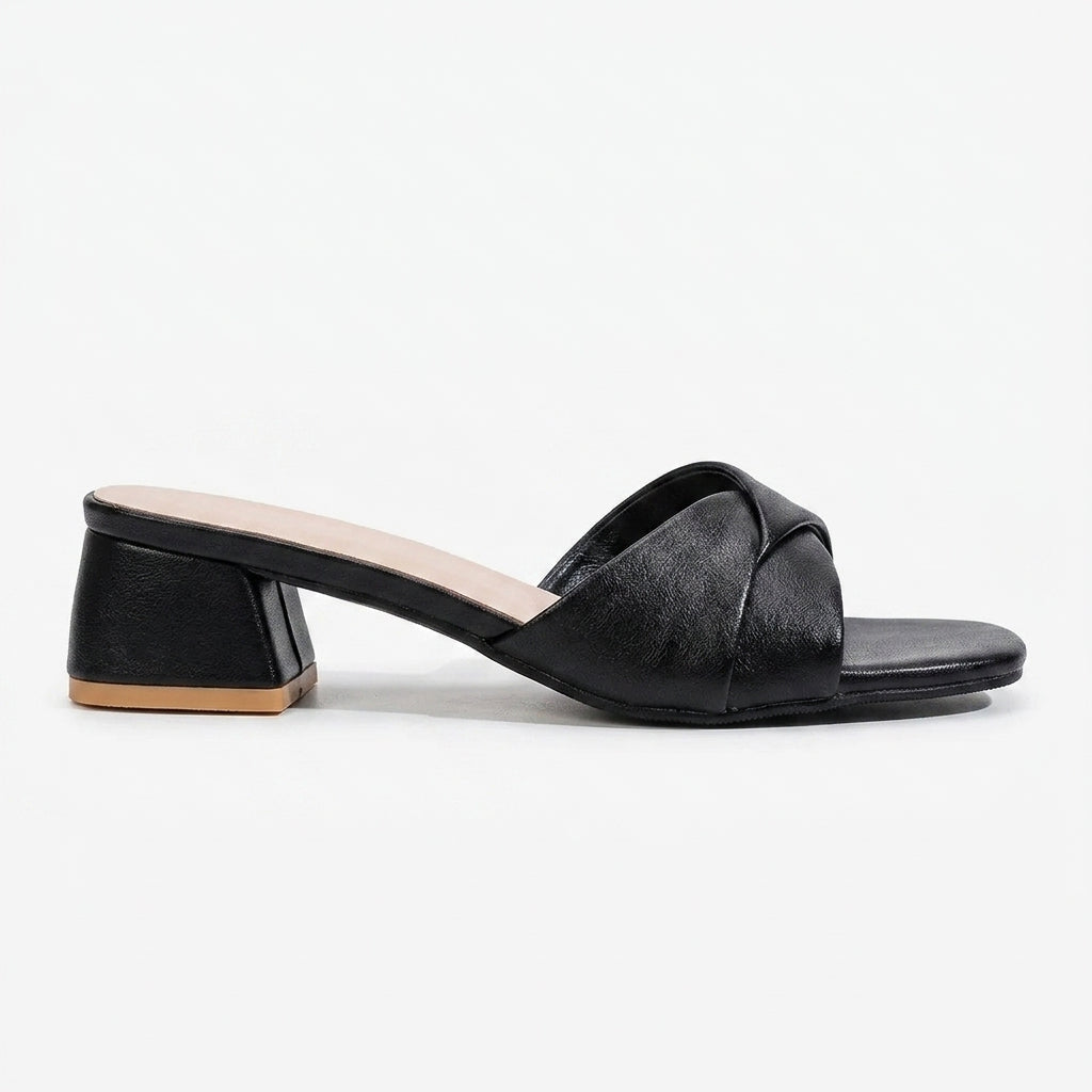 Sleek Fabienne Square-Heel Leather Mules