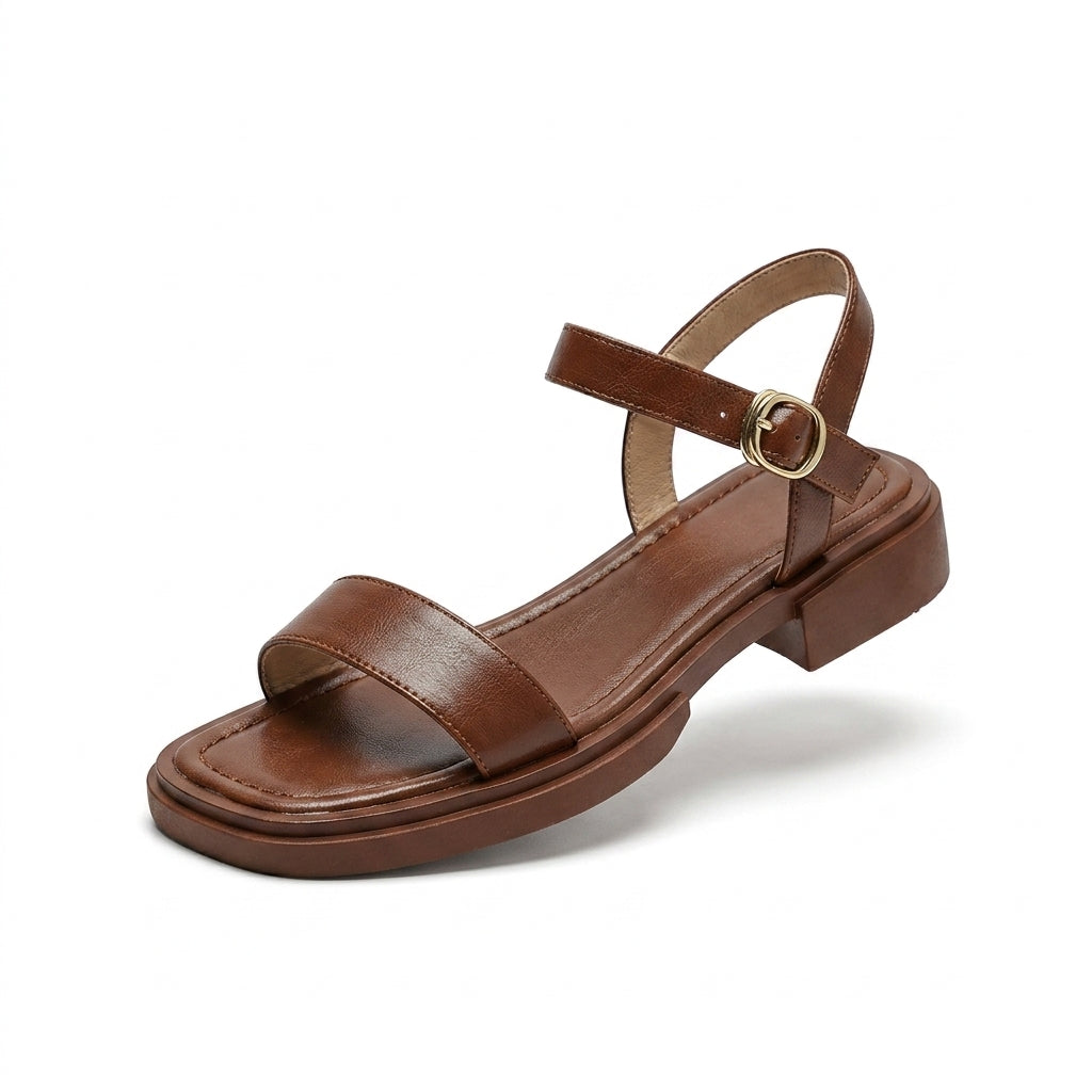 Understated Low-Heel Ankle-Strap Sandals