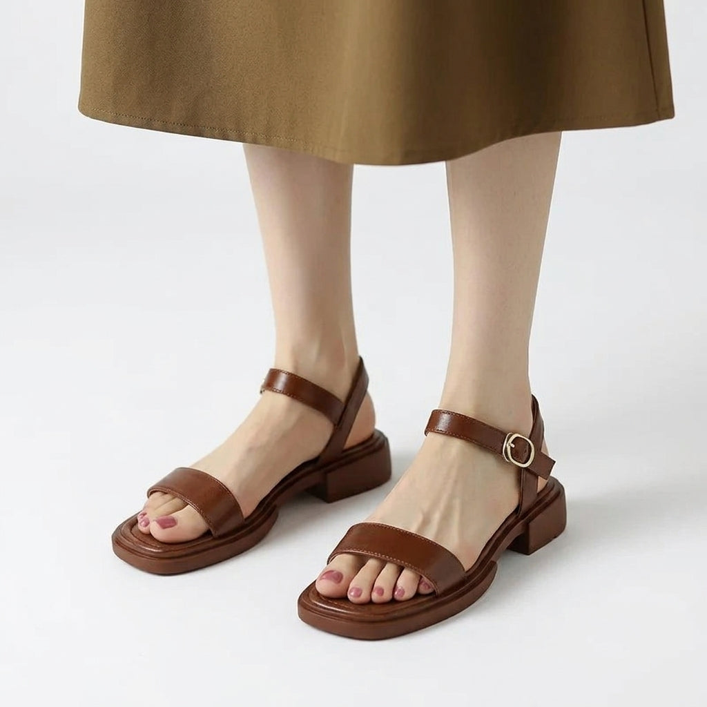 Understated Low-Heel Ankle-Strap Sandals