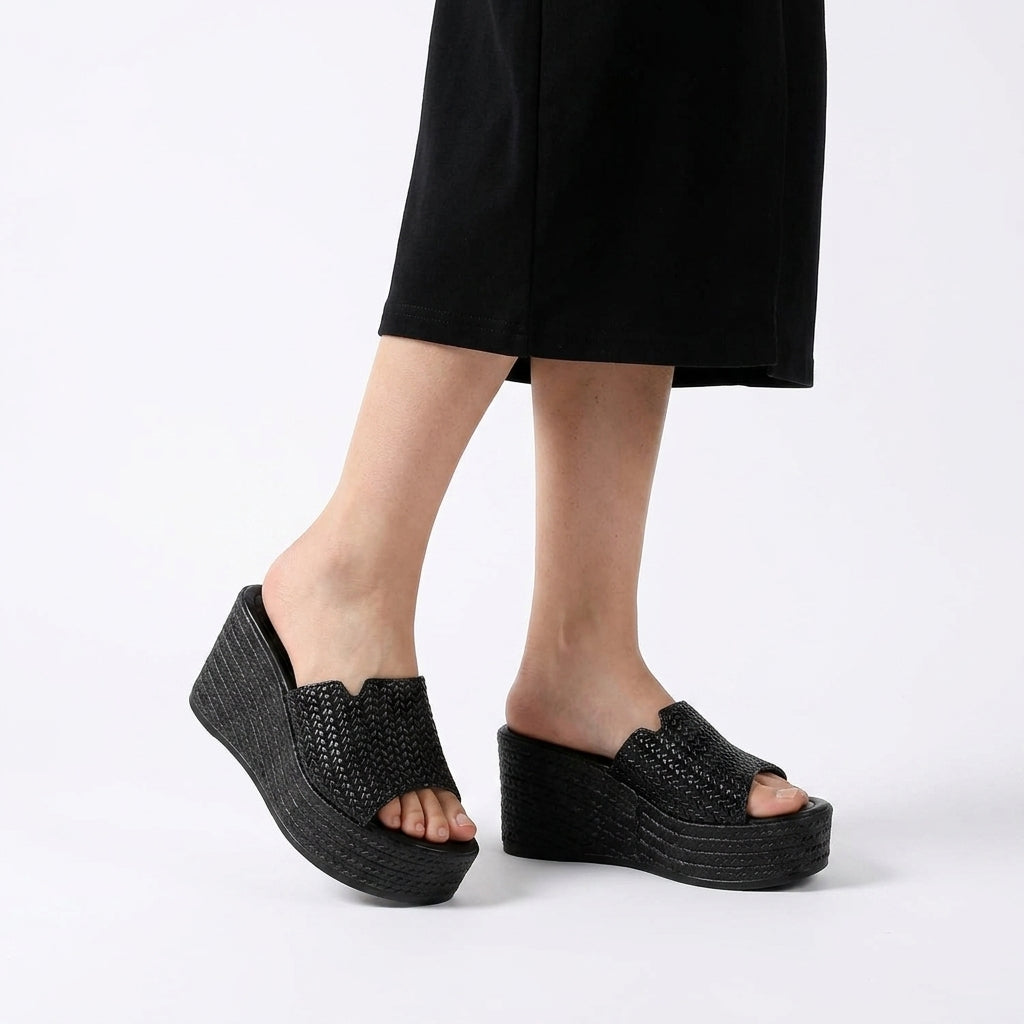 Bold Oriel Black Braided Platform Wedges