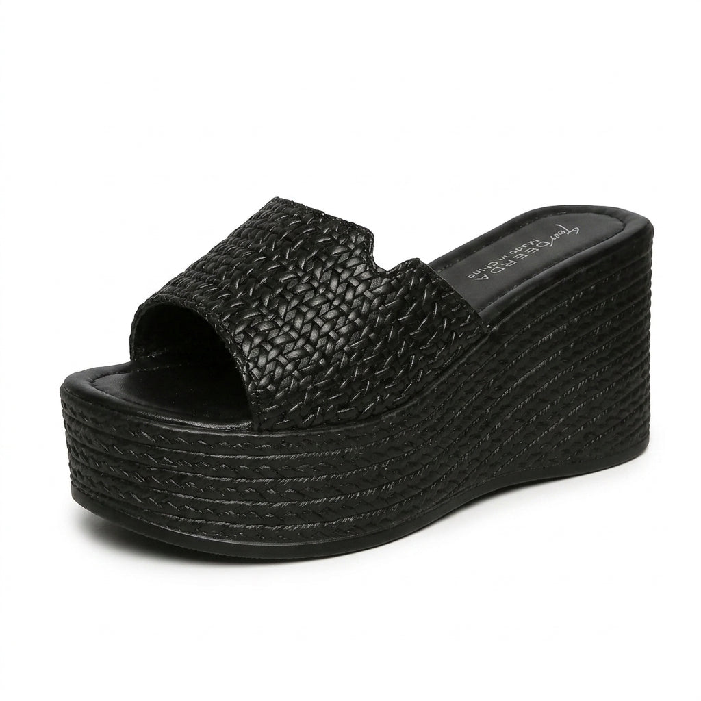 Bold Oriel Black Braided Platform Wedges