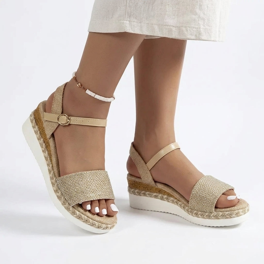 City-Ready Ankle-Strap Espadrille Wedges