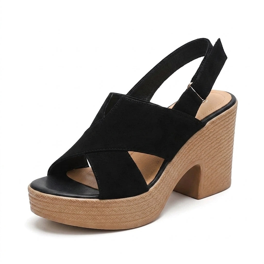 Polished Crossed-Strap Block-Heel Wedges